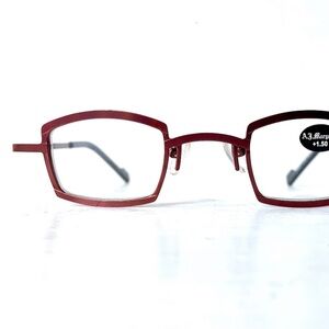 Quirky +1.50 Square Reading Glasses Vintage NOS Matte Maroon Burgundy  Unisex